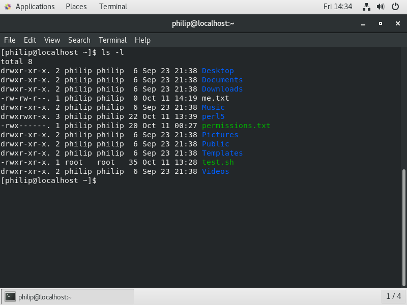 Figure 8 - long version of a directory listing of the home folder